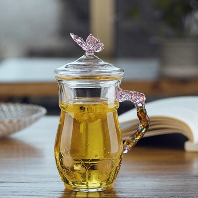 奇高加厚耐热玻璃杯花茶水杯女喝水带盖水果茶杯子玻璃套装绿茶杯 - 图0
