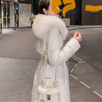 Large fur collar down clothes Womens winter 2023 New in thin fashion foreign piste with a knee duck suede jacket for cashew