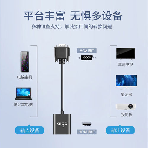 爱国者vga转hdmi高清转换器连接电视投影仪台式电脑显示器转接头 - 图1