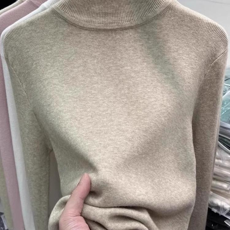 洋气薄荷绿半高领软糯套头针织衫女春季内搭打底毛衣修身长袖上衣 - 图2