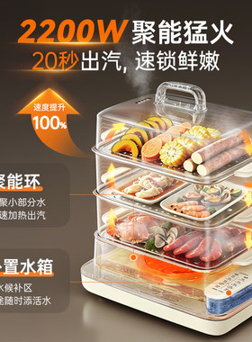 小熊电蒸锅三层不锈钢大容量24L多功能大功率蒸箱外置水箱一锅出