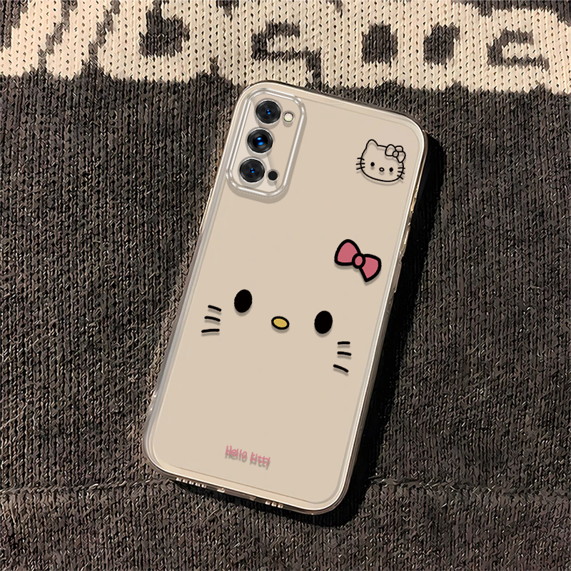 可爱kt猫适用OPPOReno4手机壳新款PDPM00防摔镜头全包男女带挂绳创意透明软壳保护套高级感时尚个性小众情侣 - 图0