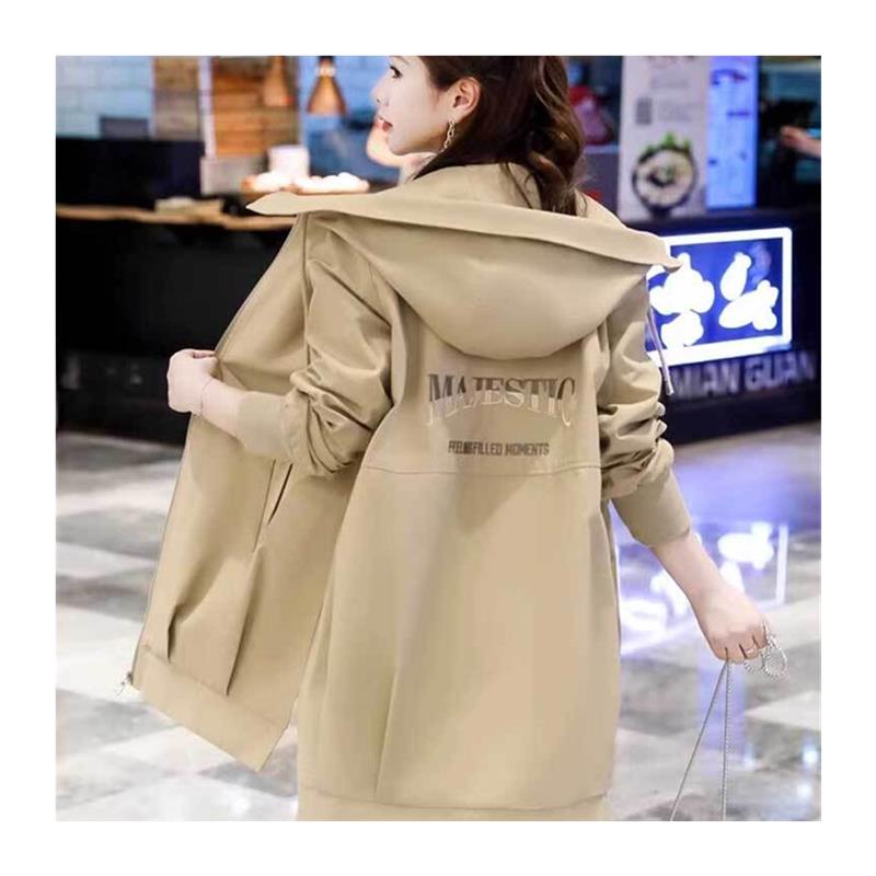 大码连帽印花风衣外套女士秋装2025新款中长款宽松休闲小个子大衣 - 图3