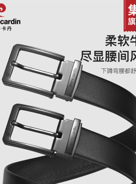 皮尔卡丹26新款针扣皮带男士真皮头层牛皮裤带送男友生日礼物腰带