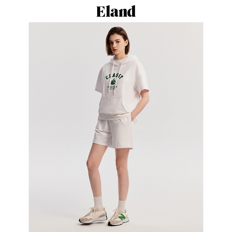 【Eland奥莱】衣恋休闲裤女夏季学院风刺绣印花休闲运动短裤,淘宝优惠券,粉丝福利购,淘宝优惠卷