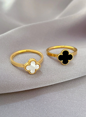 【不掉色】幸运草钛钢冷淡风蹦迪戒指男女ins潮个性简约食指环