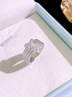 韩版流行气质字母X锆石戒指女小众设计感网红指环时尚百搭手饰品