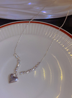 韩国东大门条纹圆珠项链网红时尚设计感几何锁骨链吊坠爱心项饰女