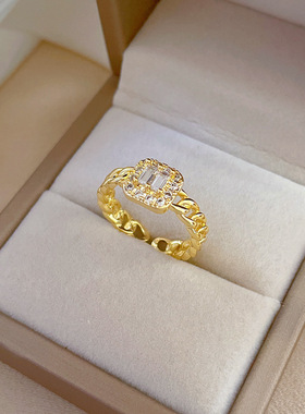 【真金电镀】开口方形女时尚微镶轻奢指环食指戒网红同款冷淡风