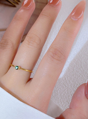 韩版简约精致墨绿单钻钛钢戒指女小众设计高级感网红食指百搭饰品