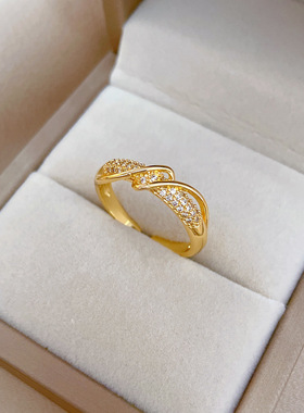 【真金电镀】开口扭曲女时尚微镶轻奢指环食指戒网红同款冷淡风