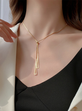 韩版几何流苏项链女轻奢小众双层叠戴设计时尚百搭可调节配饰