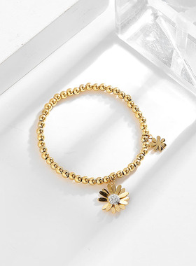 韩版简约弹力18k金色钛钢手链女ins高级感情侣手饰时尚手串潮配饰