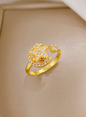 【真金】旋转星月神话戒指开口可调节款简约手饰日系指环情侣对戒