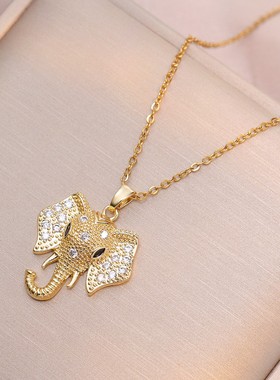 项链女 日韩风网红小象锆石项链小众新款设计感吊坠气质钛钢项链