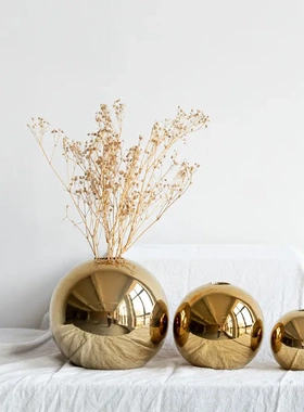 欧式金色电镀陶瓷花瓶圆形家居