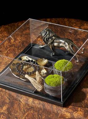 中式复古高级感摆件玻璃装饰盒动物摆件青苔组合入户玄关客厅好物