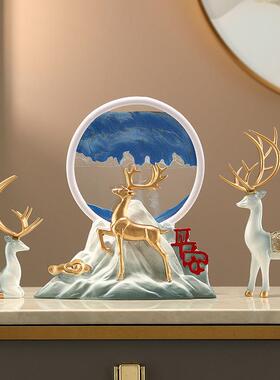 圣优顿一路平安流沙画沙漏鹿摆件家居电视柜客厅装饰品办公室摆设