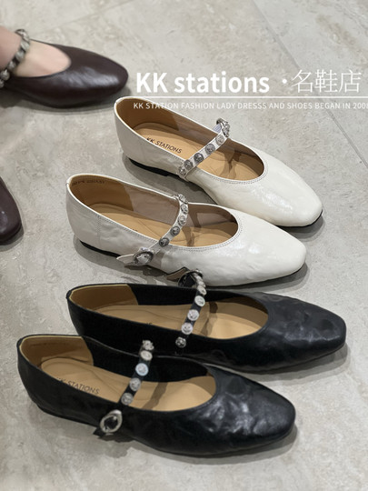 2025新款时尚百搭平底鞋女水钻尖头浅口单鞋一脚蹬奶奶2431-9