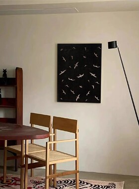 黑白色午夜白鸽手绘油画客厅落地摆件装饰画玄Q关鸽子挂画卧室壁
