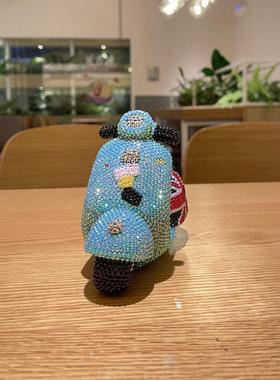 粘钻DIY手工英伦风树脂手绘复古摩托车 存钱罐摆件创意家居摆饰