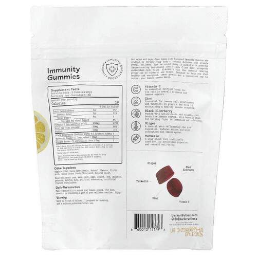 Barker Wellness Co,Immunity Gummies, Lemon Lime, 60 Gummies, - 图0