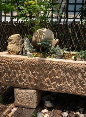 掬涵老石槽流水摆件石磨水景鱼缸庭院户外旧石器花盆装饰景观造景