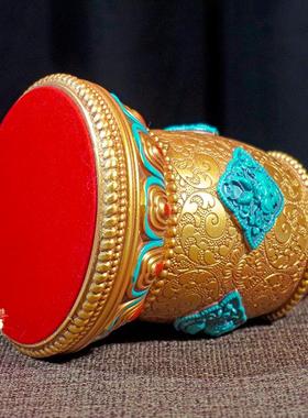 彩绘树脂手绘八吉祥雕花手摇底座家用转轮锡杖转金筒底座家居摆件