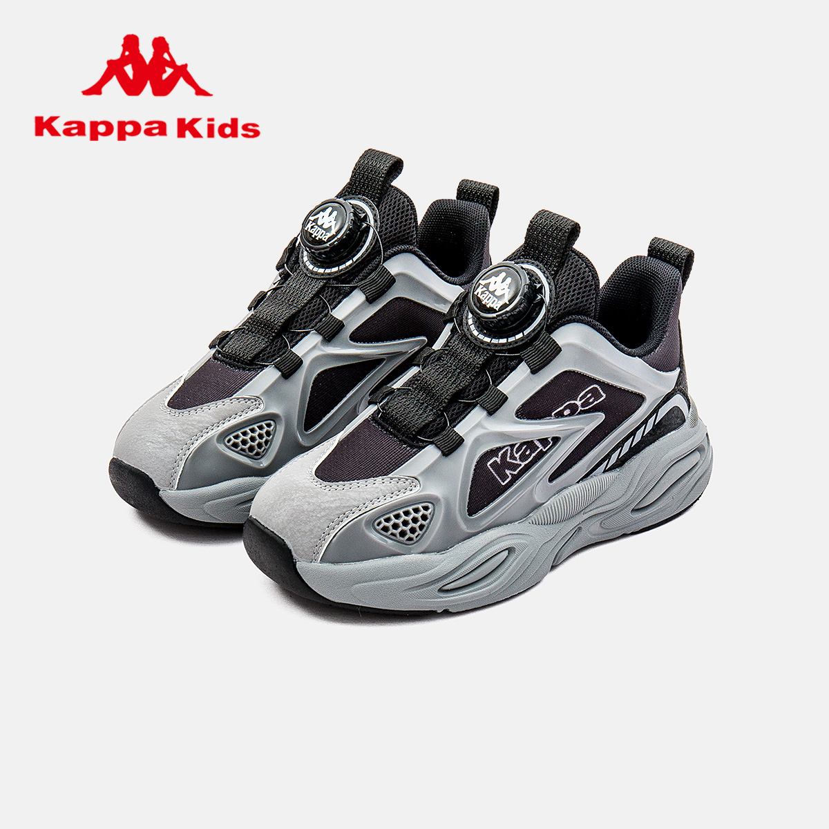 kappa kids童鞋运动跑步中大童旋钮扣球鞋免系带易穿脱2025春新款