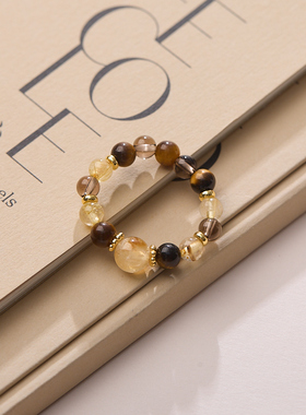 天然水晶招米综合虎眼石戒指