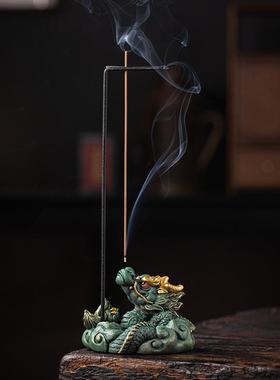 中式倒挂线香炉香托香插创意盘龙摆件麒麟瑞兽香薰炉客厅茶桌装饰