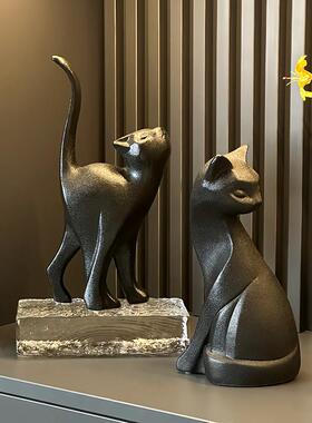 高级感设计艺术姿态猫摆件侘寂风客厅玄关电视柜复古摆设软装装饰