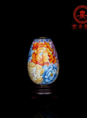 老北京景泰蓝六寸玉莲瓶铜胎掐丝
