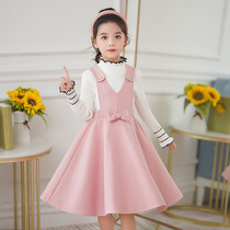 Girl Autumn Winter One-piece Dress 2023 New Plaid Baby Vest Skirt Girl Winter Thickening Two Sets Princess Dress