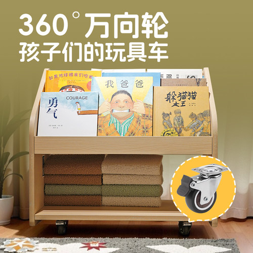 叮叮熊儿童书架实木宝宝绘本架环保无异味收纳移动置物蒙氏储物架 - 图3