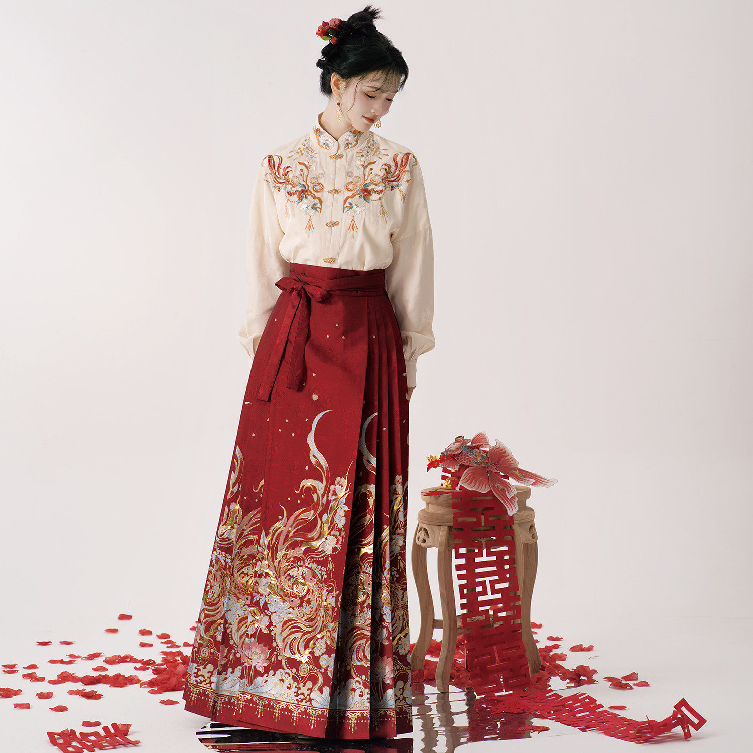 半木尧喜结莲鲤红色马面裙原创明制汉服套装女订婚服礼服新款上衣,淘宝优惠券,粉丝福利购,淘宝优惠卷