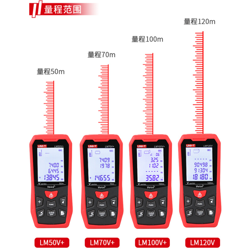 优利德LM50V/LM70V+/LM120V语音版激光测距仪LM100V+高精度电子尺 - 图1