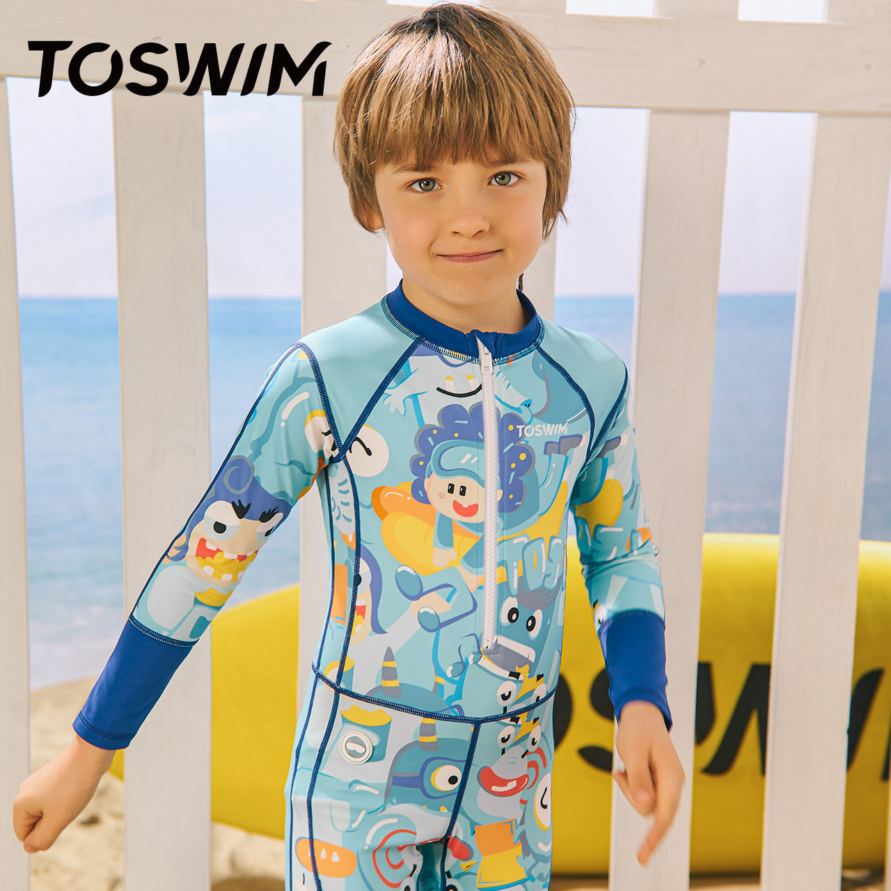 TOSWIM儿童泳衣男女童连体长袖速干防晒小中童游泳衣专业游泳训练,淘宝优惠券,粉丝福利购,淘宝优惠卷