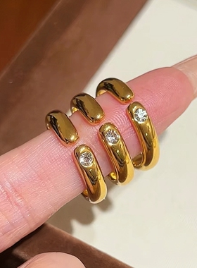 极简金色泥鳅背单钻开口戒指女小众设计轻奢高级感光面素圈食指戒