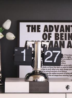 网红机械自动翻页时钟轻奢摆件高端现代电子日历数字桌面摆放台式