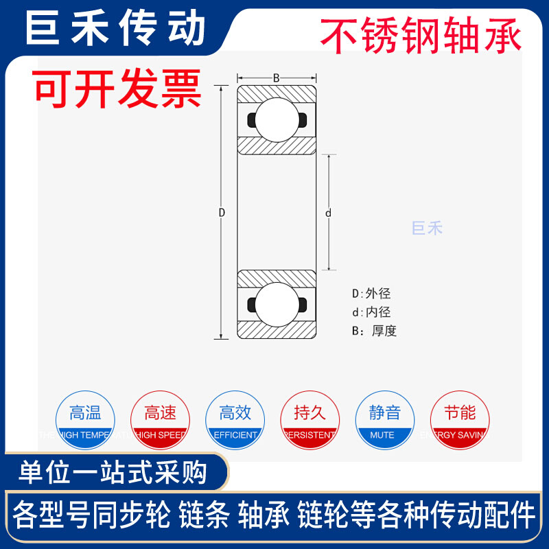 不锈钢 滚珠轴承 深沟球轴承6308 6309 6310 6311 6312 铁盖 - 图3