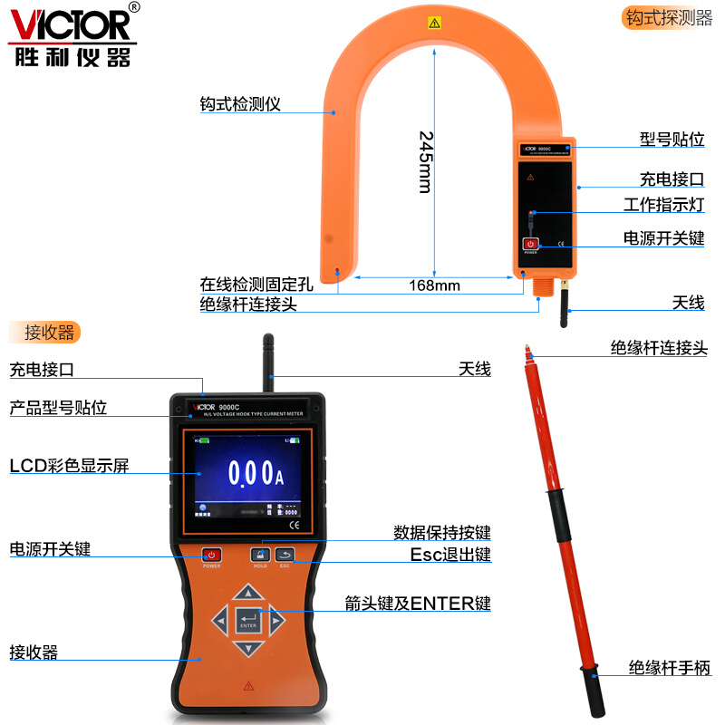 胜利仪器(VICTOR) 无线高压线路钳形电流表 VC9000C - 图1