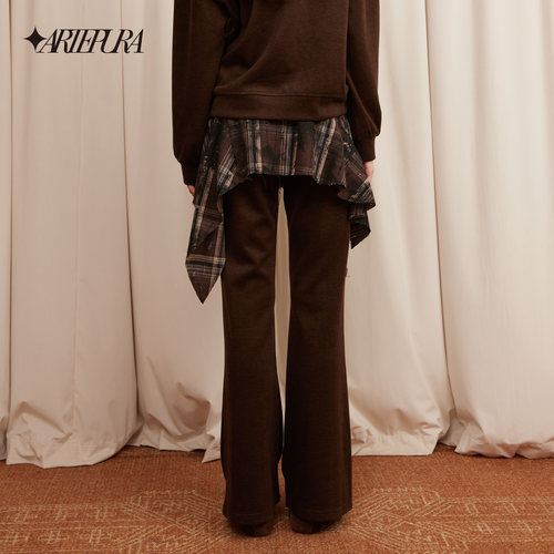 ARTE PURA25秋冬胶囊新款复古做旧层次感假两件微喇叭休闲卫裤女 - 图2