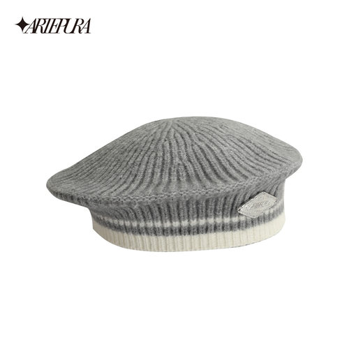 ARTE PURA2025秋冬新款藏青色撞色学院毛织贝蕾帽显脸小洋气帽子 - 图1