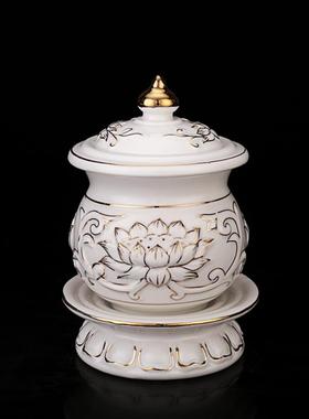 明引家用描金无字浮雕杯佛堂用品陶瓷莲花供水杯圣水杯净水杯供杯