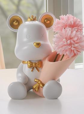 可爱暴力熊客厅花艺摆件酒柜床头柜桌面高级感小众装饰生日礼物女