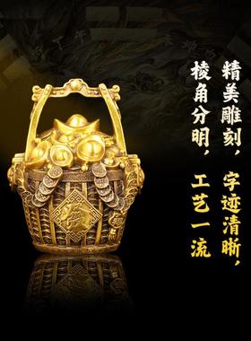 灵机生活馆黄铜一桶金摆件聚宝桶存钱罐元宝装饰摆设公司店铺