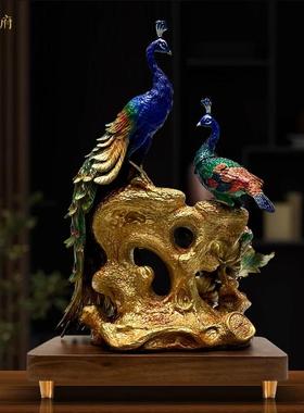 铜之府黄铜孔雀摆件【花开富贵】客厅桌面玄关办公桌家居装饰乔迁