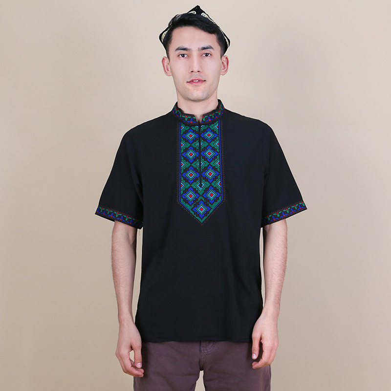 新疆民族服男款夏季衬衫维族特色短袖上衣刺绣宽松版T恤清凉透气,淘宝优惠券,粉丝福利购,淘宝优惠卷