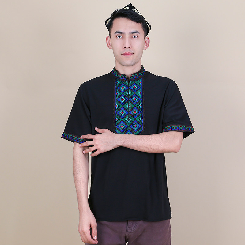 新疆民族服男款夏季衬衫维族特色短袖上衣刺绣宽松版T恤清凉透气,淘宝优惠券,粉丝福利购,淘宝优惠卷